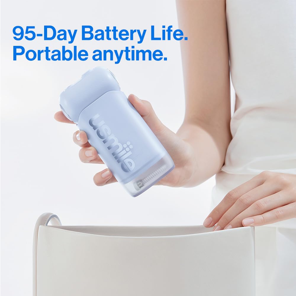 usmile C10 Portable Water Flosser – Travel-Friendly, 95-Day Battery, 4 Modes, 360° Nozzle, 180ml Tank, IPX7 Waterproof, Dentist-Recommended for Braces, Implants & Sensitive Gums (Blue)