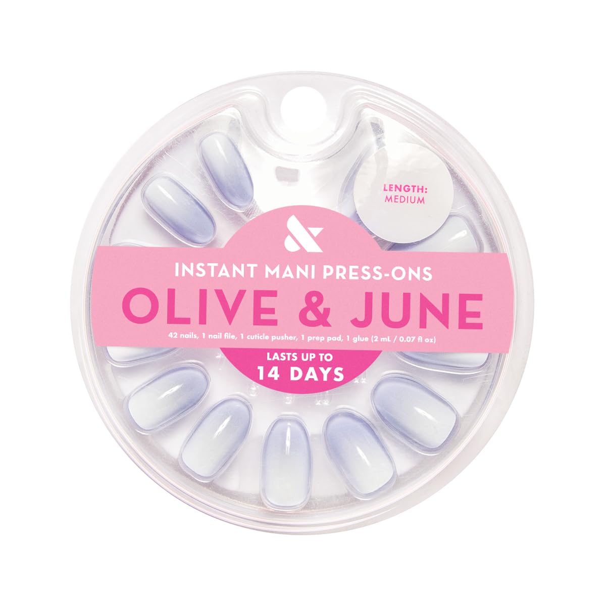 Olive & June Instant Mani Press On Nails (Glue) | Blue Gradient | Medium, Almond 42 Fake Nails, 21 Sizes Non-Toxic, Long-Lasting Recycled Materials Realistic Look | BP Ombre