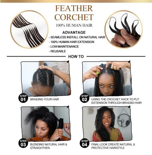Body Wave Pre-Separated Crochet Hair Extensions Human Hair Knotless Pre-Separated Feather Crochet Braid Hair Extensions Natural Color 16 Inch 120g