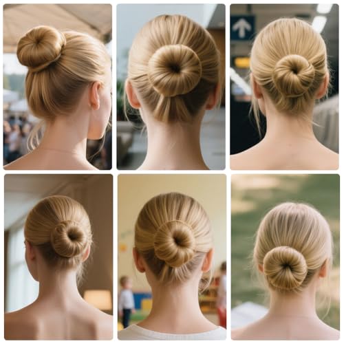 Donut Hair Bun Maker Set - 4 Rings (1 Extra-Large, 1 Large, 1 Medium, 1 Small), 20 Hair Nets(12inch, 24inch), 5 Elastic Bands, 40 Hair Pins, Dark Brown