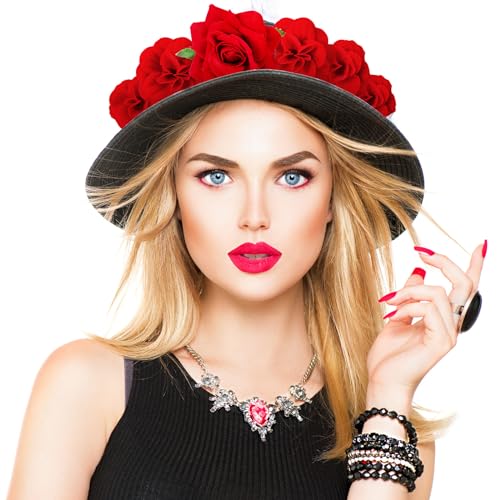 BBTO 21 Pieces Flower Hair Clip Rose Hair Clips Hair Barrettes for Women Flower Hair Accessories Boho Bride Claw Clip Hairpin Brooch Pin Headpiece for Wedding(Red,Large, Medium, Small)