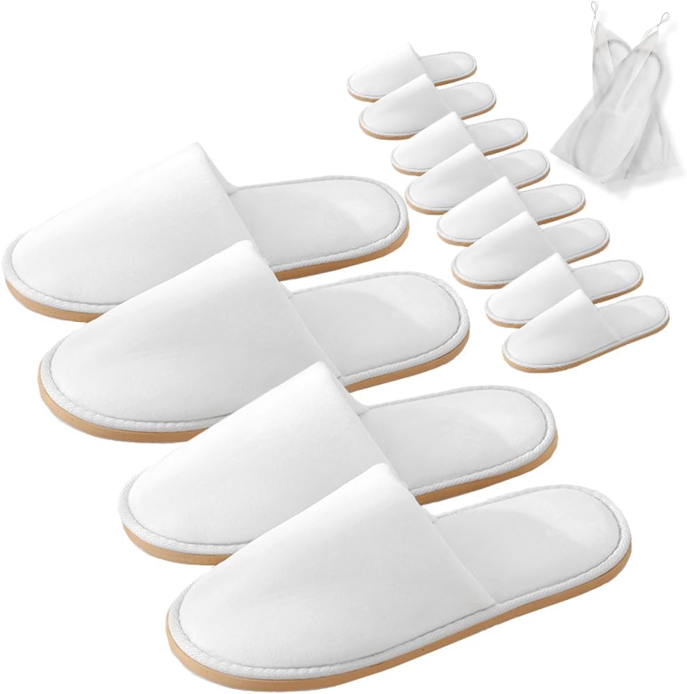 Non-Slip Disposable Slippers - 2-6 Pairs, Washable Velvet Closed Toe for Guests, Hotel & Spa