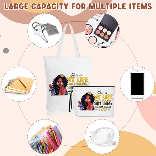 Roowest 8 Pcs African American Tote Bags Makeup Bag for Black Women Bulk Inspirational Gifts Medical Assistant Christmas(Classic Style)