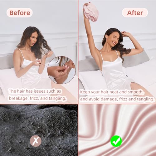 Baqzqudnl Adjustable Silk Satin Hair Bonnet for Sleeping Women, Double Layer, Silk Hair Wrap for Sleeping Women Men, Curly Natural Braid Straight Unisex - Pink