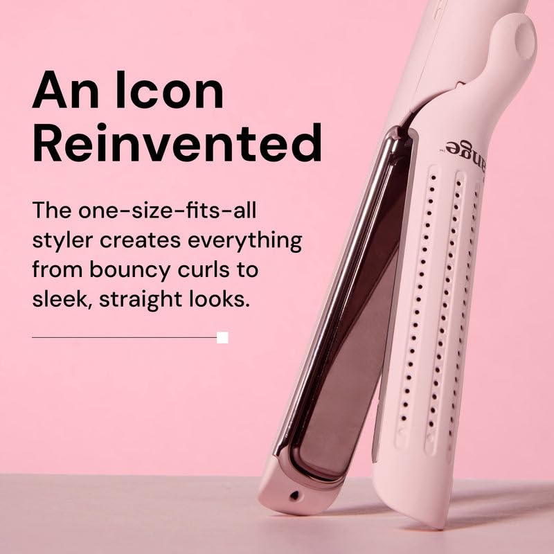L'ANGE HAIR Le Duo Edge 360° Airflow Titanium Styler Blush | 2-in-1 Flat Iron Straightener & Curling Iron | 1” Wide Titanium Plates with Rounded Corners & Softly Beveled Edges (Blush)
