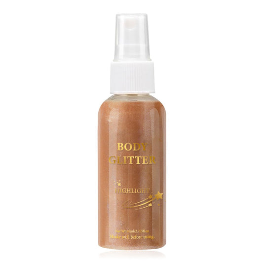 Body Glitter Spray Highlight, 4 Shimmering Color, Quick-Drying Formula Moisturizing Liquid Highlighter for Black/White Skin Women Men for Party, All Body Parts (03 Bronze)