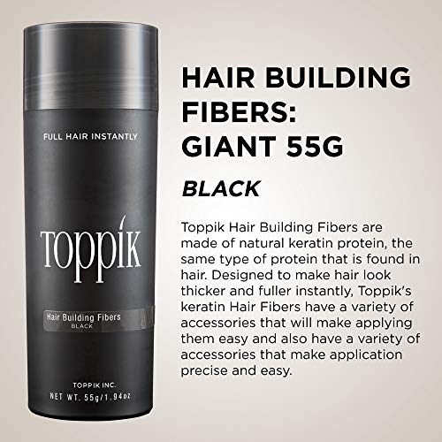 Toppik Hair Building Fibers, Black, 55g Fill In Fine or Thinning Hair, Instantly Thicker, Fuller Looking, 9 Shades for Men & Women, Keratin Protein Formula