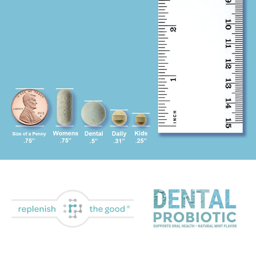Replenish the Good Dental Probiotic, 30 Sugar Free Chewable Tablets, Mint Flavor - Vegan Supplements w/BLIS K12 & M18 - Boosts Oral Health - Fights Bad Breath (Halitosis), Tooth Decay, Strep Throat