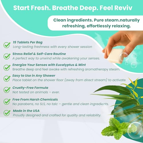 REVIV Shower Steamers Aromatherapy ? 15 Long-Lasting Eucalyptus & Mint Shower Bombs for Stress Relief and Sinus Support ? Self Care Spa Gifts for Women & Men ? Christmas Stocking Stuffer