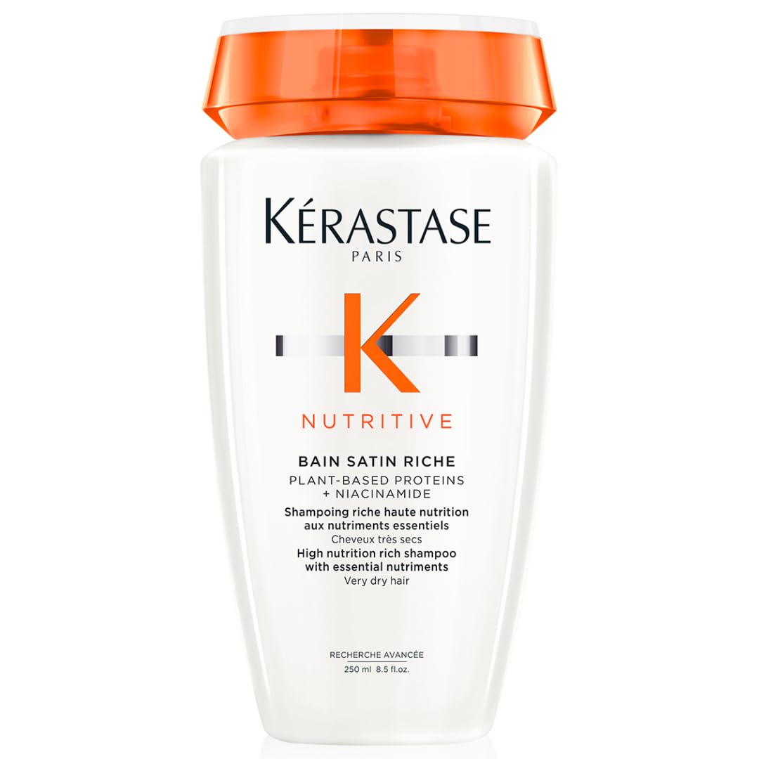 Kerastase Nutritive Bain Satin Riche Shampoo - Cleanses & Strengthens Against Dryness, Adds Shine & Nourishes Medium to Thick Hair, With Plant-Based Proteins & Niacinamide, 2.7 Fl Oz, Travel Size