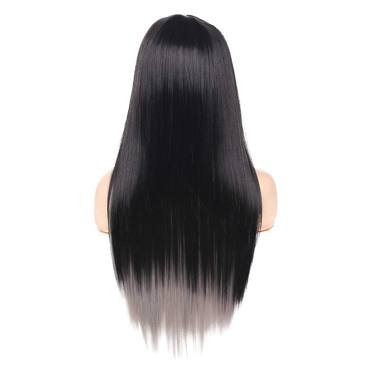 Silky Straight Long Red Black Wig with Side Bangs - Heat Resistant Synthetic Hair for Halloween