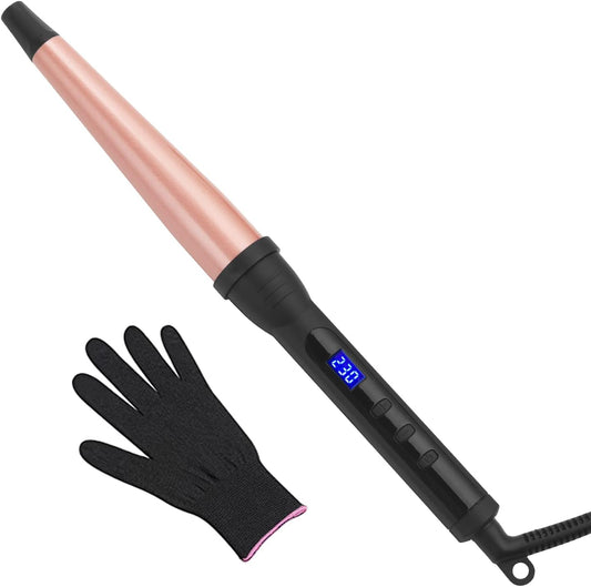 Professional Tapered Curling Wand - 1/2-1 Inch Ceramic Iron with LCD & 14 Heat Settings
