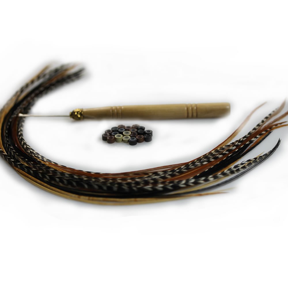Feather Hair Extension – Grizzly and Solid Colored Feathers, All Individual Feathers, Ranging From 8 to 11 Inches in Length, With a Total of 20 Real Feathers, Includes Beads and Loop Tool Kit