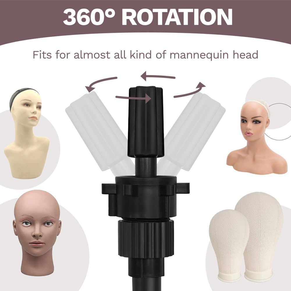 ZQIAN BEAUTY 50 Inch Metal Wig Stand, Adjustable Wig Head Stand, Mannequin Head Stand for Cosmetology Hairdressing, Wig Stand Tripod with Tool Tray (Black, Mannequin Head Not Included)