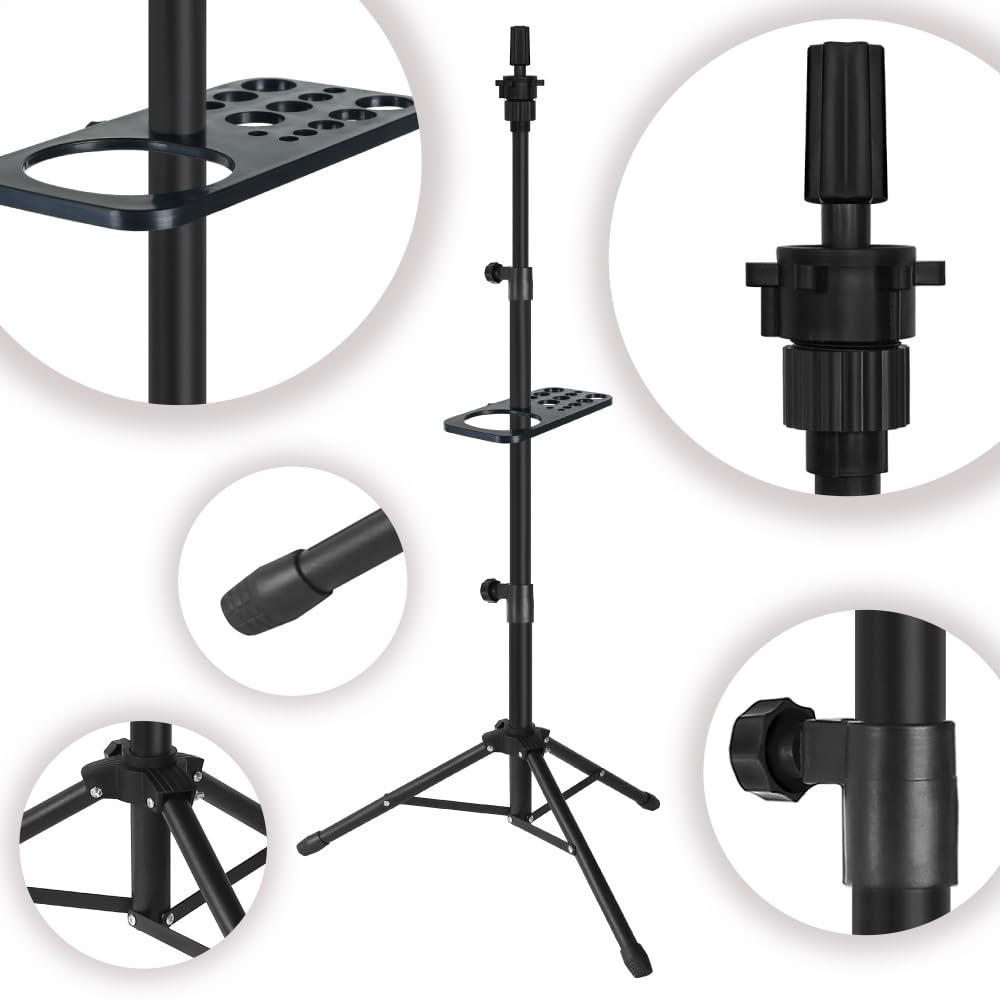 ZQIAN BEAUTY 50 Inch Metal Wig Stand, Adjustable Wig Head Stand, Mannequin Head Stand for Cosmetology Hairdressing, Wig Stand Tripod with Tool Tray (Black, Mannequin Head Not Included)