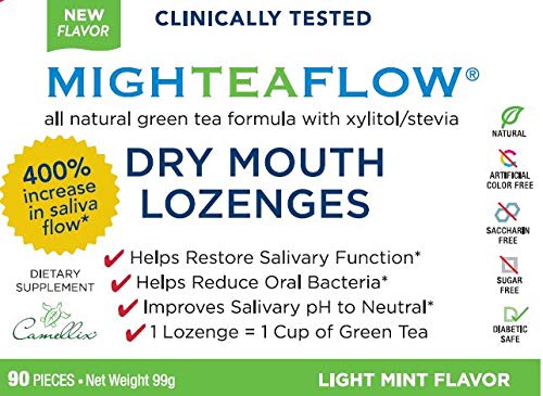 MighTeaFlow Sugar Free Dry Mouth Lozenges with Xylitol/Stevia, Light Mint, Clinically Tested by Dental Professionals, NO Artificial Flavors/Colors, NO Aspartame,and NO Titanium Dioxide