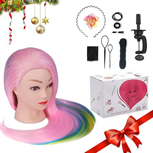 MYSWEETY 29 Inch Colorful Hair Mannequin Head Hairdressing Practice Training Doll Heads Cosmetology Hair Styling Mannequins Heads with Clamp + Practice Tools(PINK)