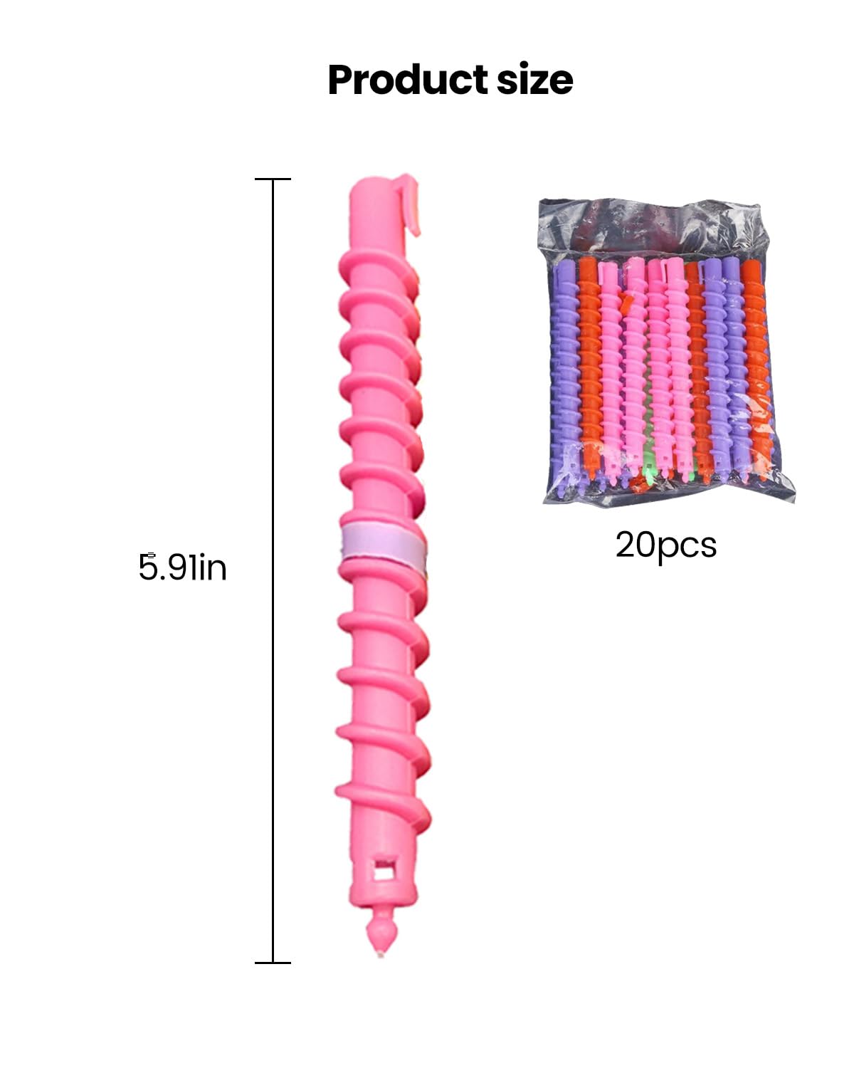 20-Pack Hair Curlers Spiral Perm Rods for Long and Short Hair, 15cm Spiral Curly Heatless Hair Ties for Women, DIY Hair Styling Rollers for Natural Curls and Waves
