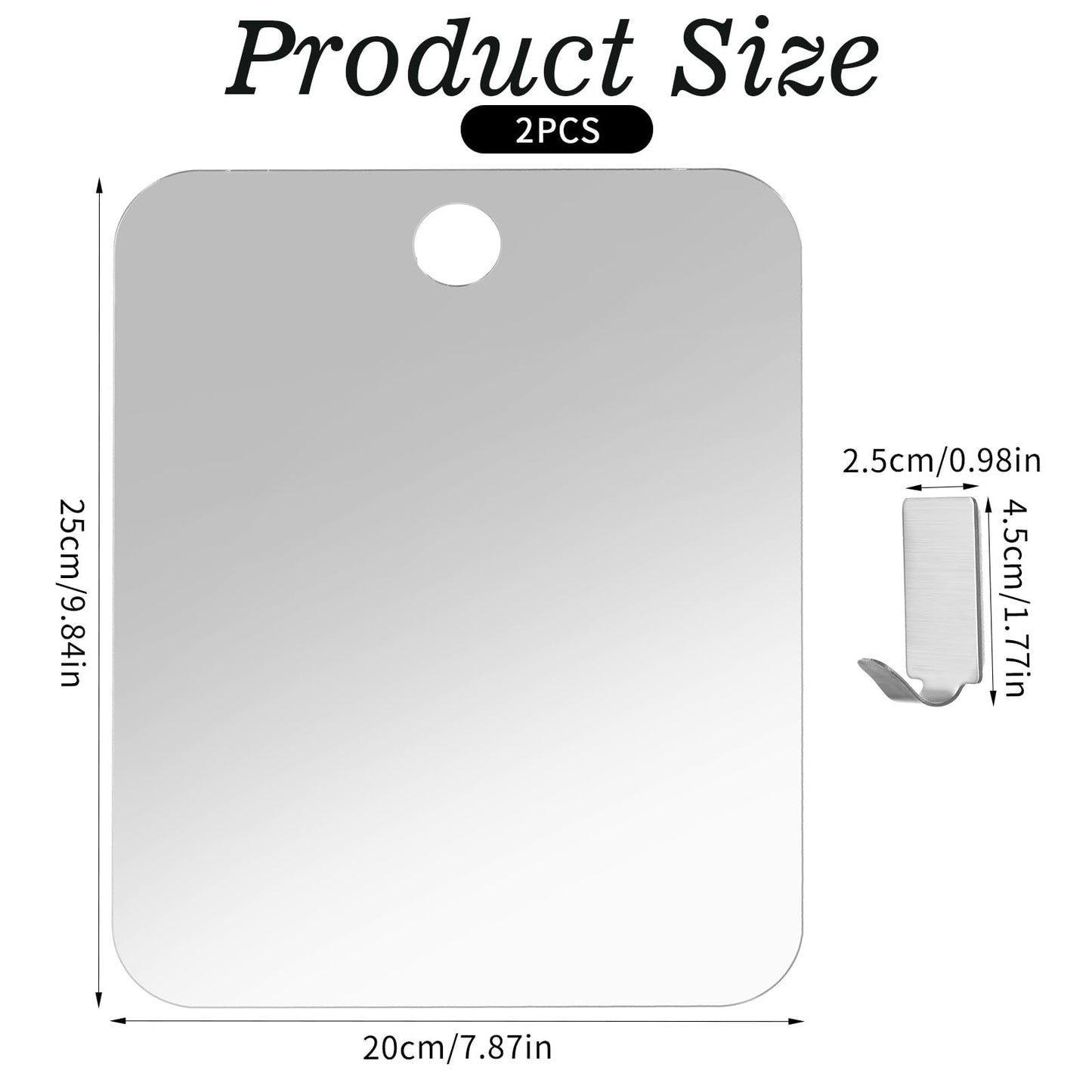 Sorcristy 2 Pack Shower Mirror Set, 9.84x7.87 inches Fogless Shatterproof Acrylic Mirrors, Portable Handheld for Shaving, Travel, Camping, Bathroom Wall Mount (Silver)