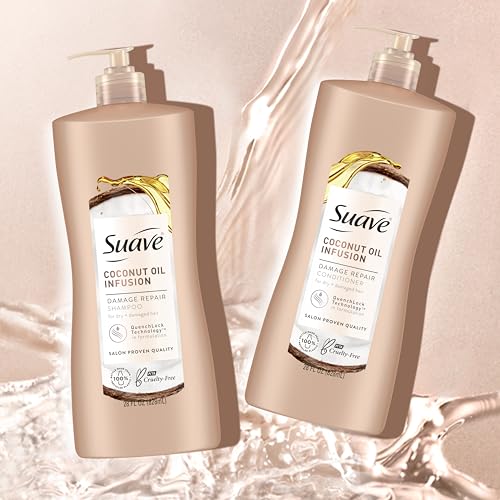 Suave Coconut Oil Damage Repair Conditioner, for Normal, Dry and Damaged Hair, with Pure Coconut Oil Infusion, 28 oz Pack of 4