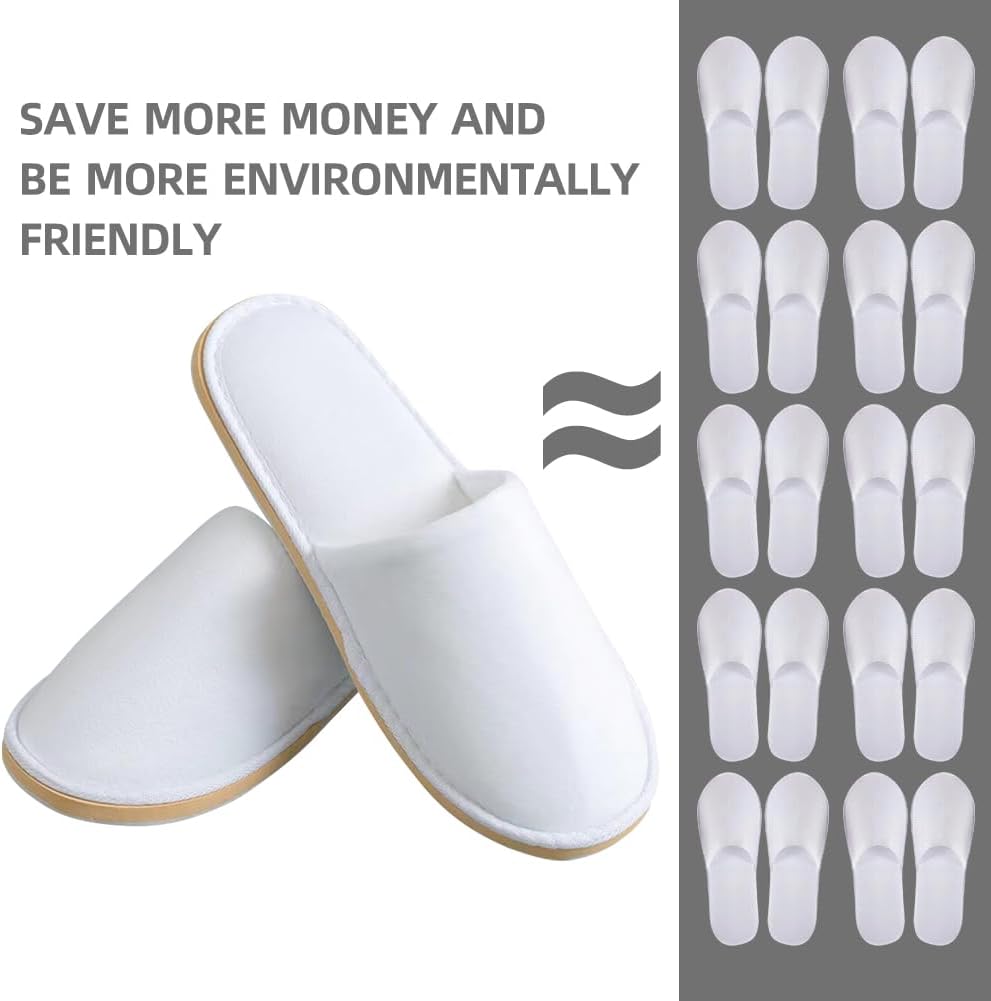 Non-Slip Disposable Slippers - 2-6 Pairs, Washable Velvet Closed Toe for Guests, Hotel & Spa