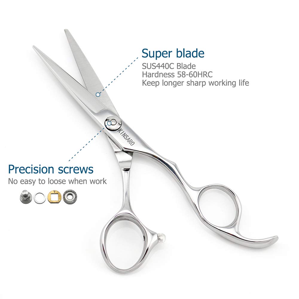 5.5" Barber Hair scissors Professional Hair Cutting Shears 440C Hair Cutting Scissors Shears Haircut Scissors Silvery Convex Blades KINSARO for Hairdresser Barber or Home Use