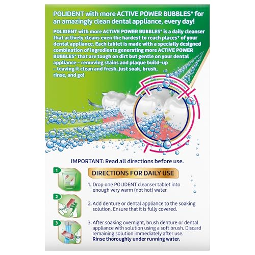 Polident Overnight Whitening Antibacterial Dental Appliance Cleanser Tablets, 60 Count