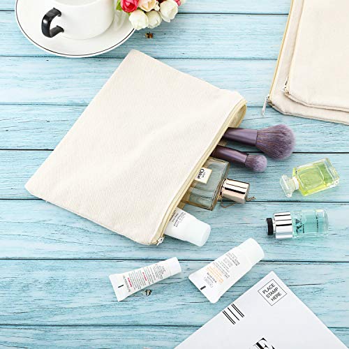16 Pack Canvas Makeup Bags - Blank Zipper Pouches for DIY Crafts & Travel Toiletry Storage (Beige)