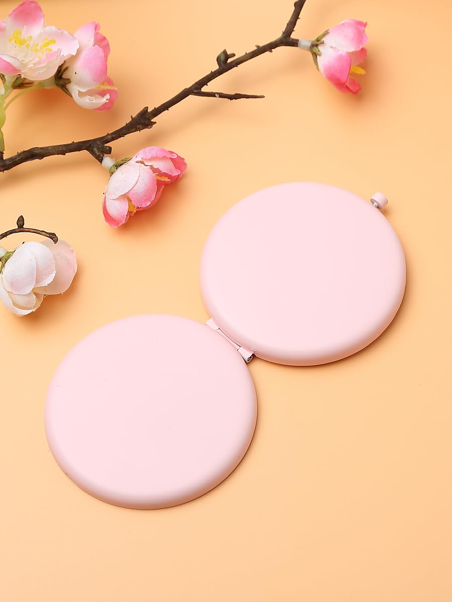 Double-Sided 1/2X Magnifying Pocket Makeup Mirror Round Pink