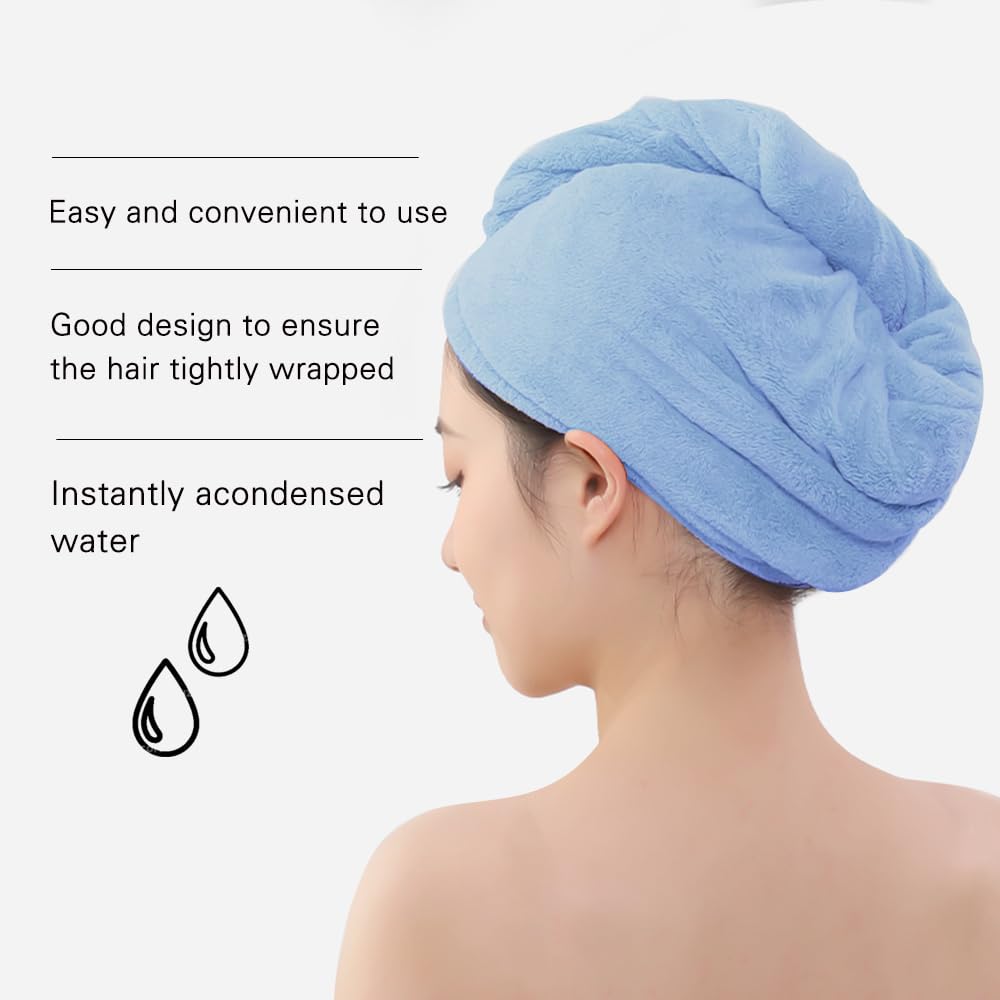 AGKXHDEC 2 Packs Microfiber Towel, Hair Turbans, Drying Hair Wrap for Women (Blue colore-2pcs)