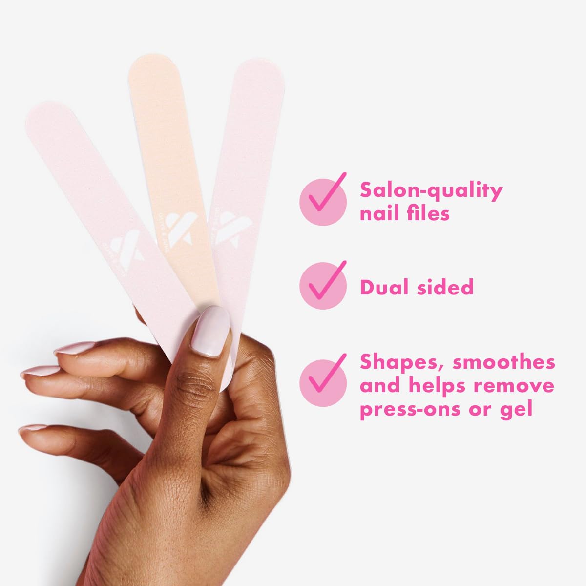 Olive & June Nail File Pack | 3 Dual-Sided Nail Files for Smoothing & Shaping | 2 Salon-Style for Manicures + Pedicures | Pro-Quality Nail Tools for At-Home Use | Gentle Dual-Grit Finish