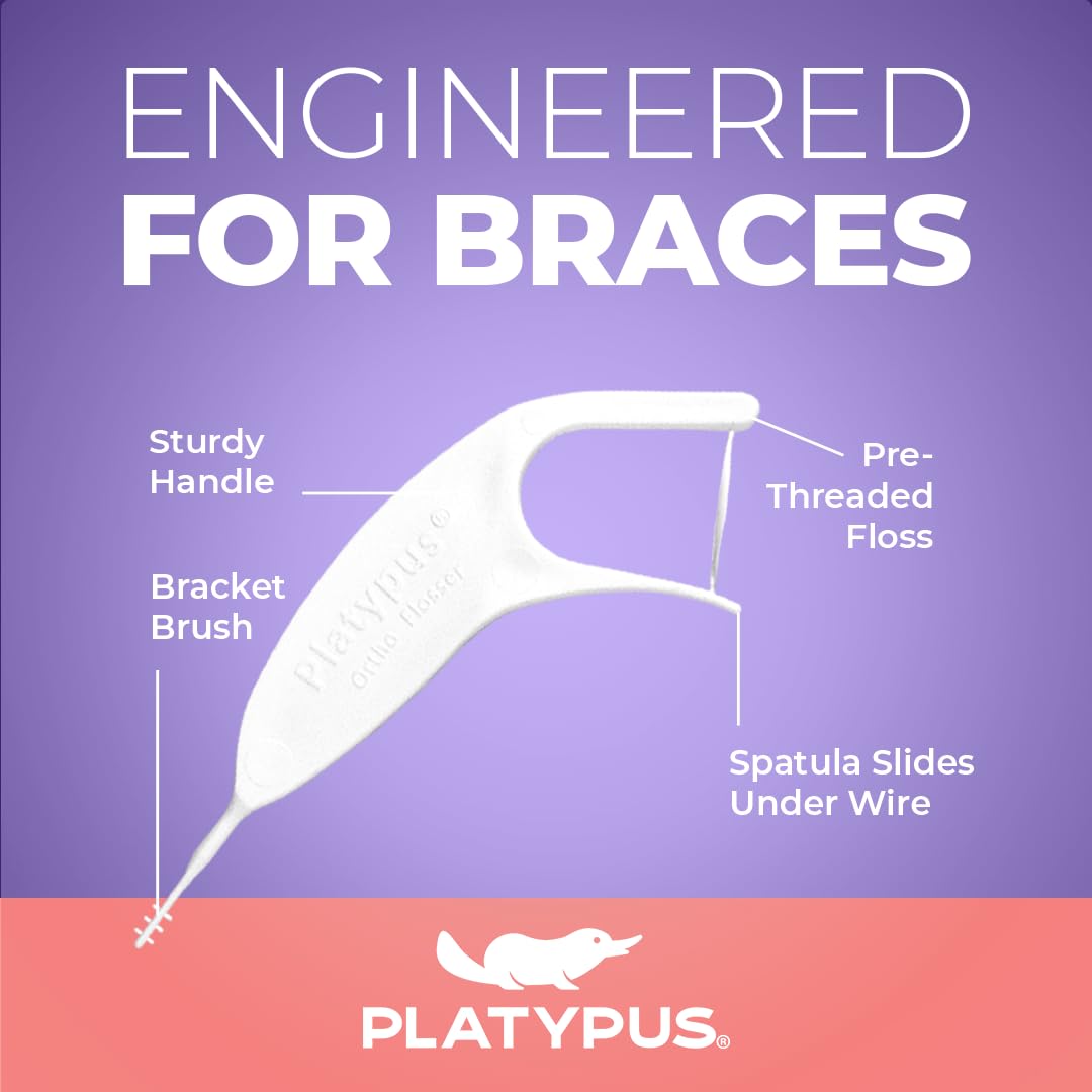 Platypus Orthodontic Flossers for Braces, 40 Count (Pack of 1), Ortho Picks for Adults & Kids, Fits Under Arch Wire, Non-Damaging, Encourage Flossing Habits