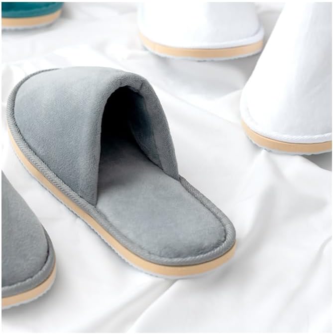 Non-Slip Disposable Slippers - 2-6 Pairs, Washable Velvet Closed Toe for Guests, Hotel & Spa