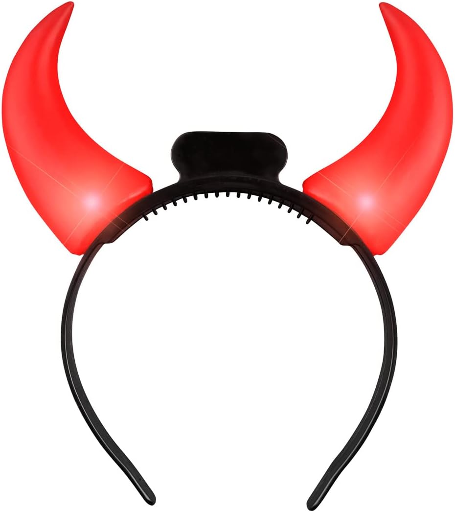 Light Up Red Devil Horns Headband - Large Flashing Blinky Lights for Parties