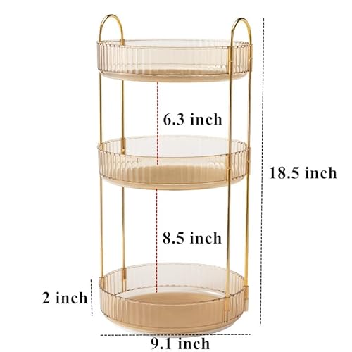 Makeup Organizer for Vanity, 360¡Æ Rotating Bathroom Organizer Countertop, High-Capacity Skincare Organizer, Spinning Cosmetics Organizer for Dresser Countertop (3 Tiers, Amber)