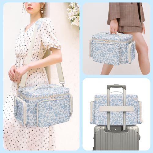 Nail Polish Organizer, Nail Polish Storage Holds 42+ Bottles & Nail Lamp, Portable Travel Nail Kit Storage Carrying Case Fits Nail Suppiles, Gift for Manicurist, Grils - Blue Flower