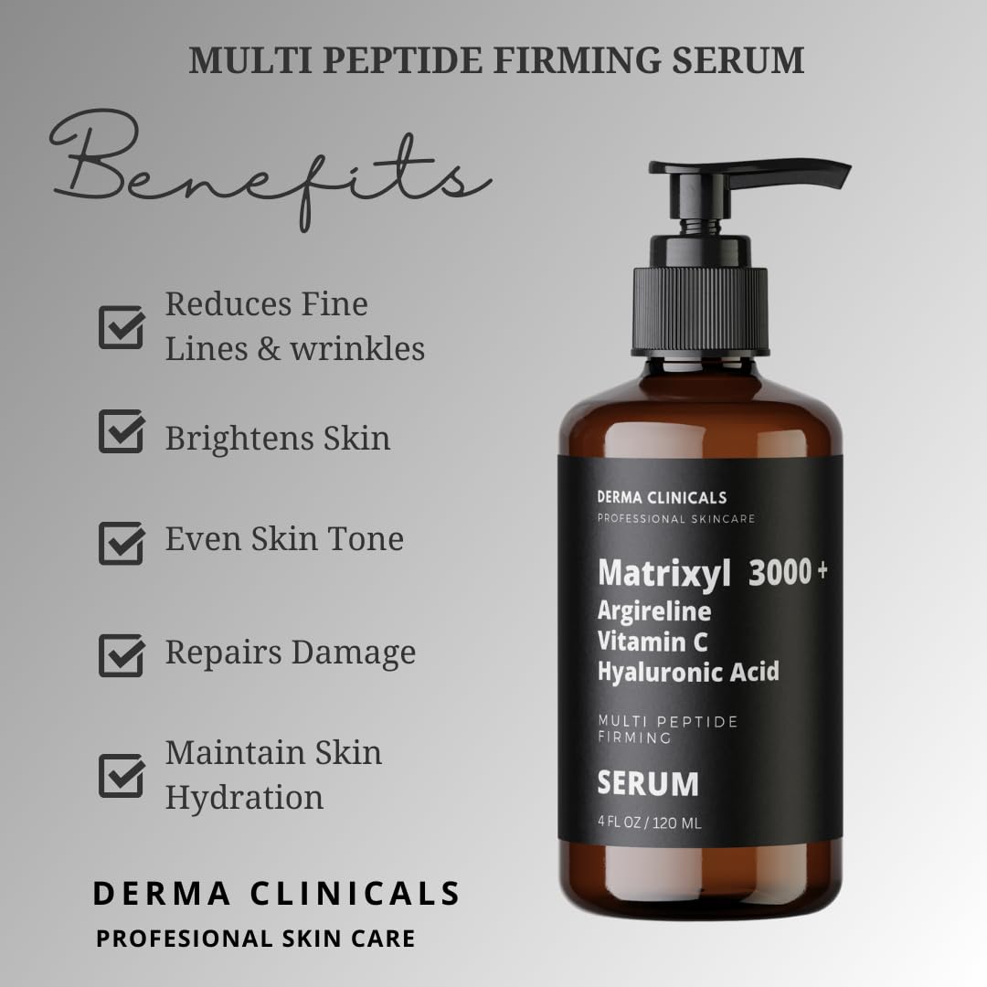 Anti-Aging Face Serum with Matrixyl 3000, Argireline & Vitamin C - 4oz Multi-Peptide Formula