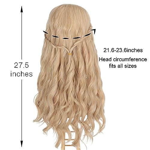 Yan Dream Princess Wig Long Blonde Wavy Hair with Braid Elf Hippie Wigs for Women Cosplay Costume Anime Party