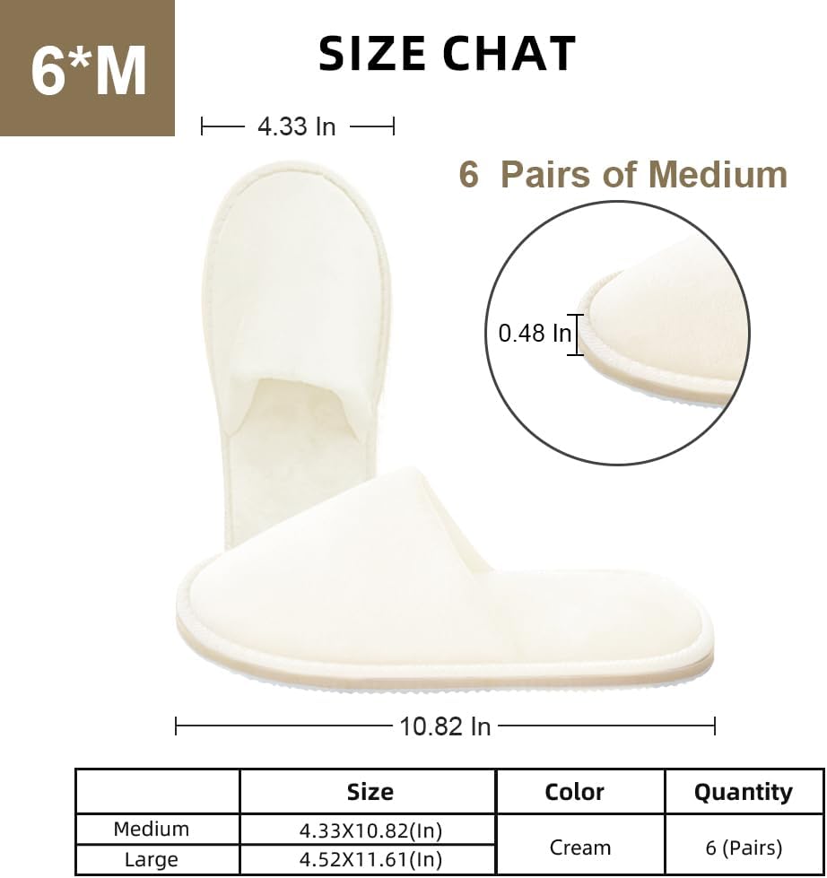 Non-Slip Disposable Slippers - 2-6 Pairs, Washable Velvet Closed Toe for Guests, Hotel & Spa