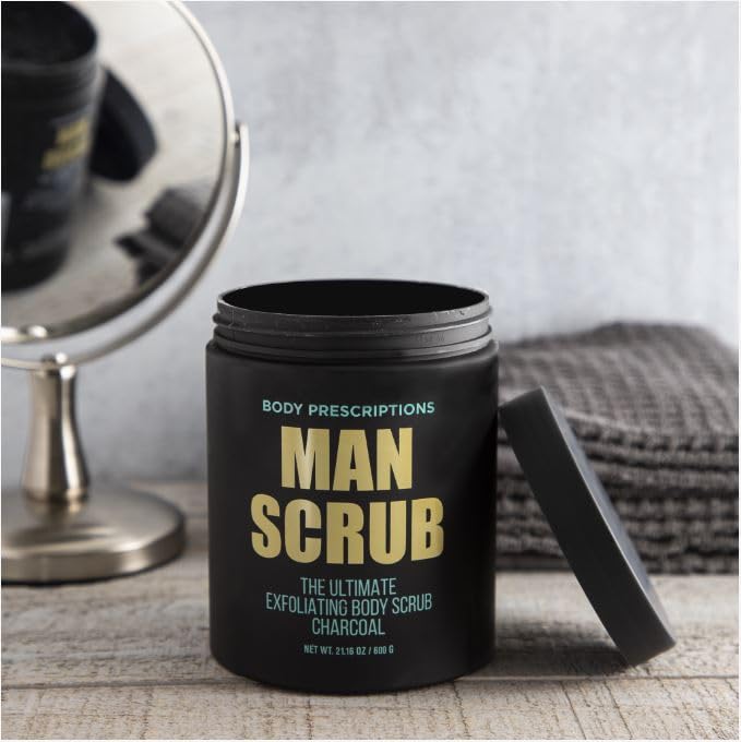 Men’s Charcoal Exfoliating Body Scrub – 21oz Cleansing Wash for All Skin Types