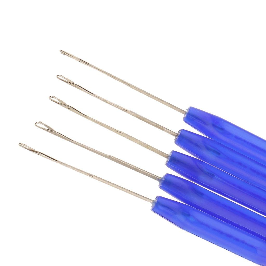 5-Piece Professional Microlink Hair Extension Tool Kit | Easy to Use, Rust- Stainless Steel Pulling Hooks | Save Time, Perfect for Hair Feathers | Hair - Blue