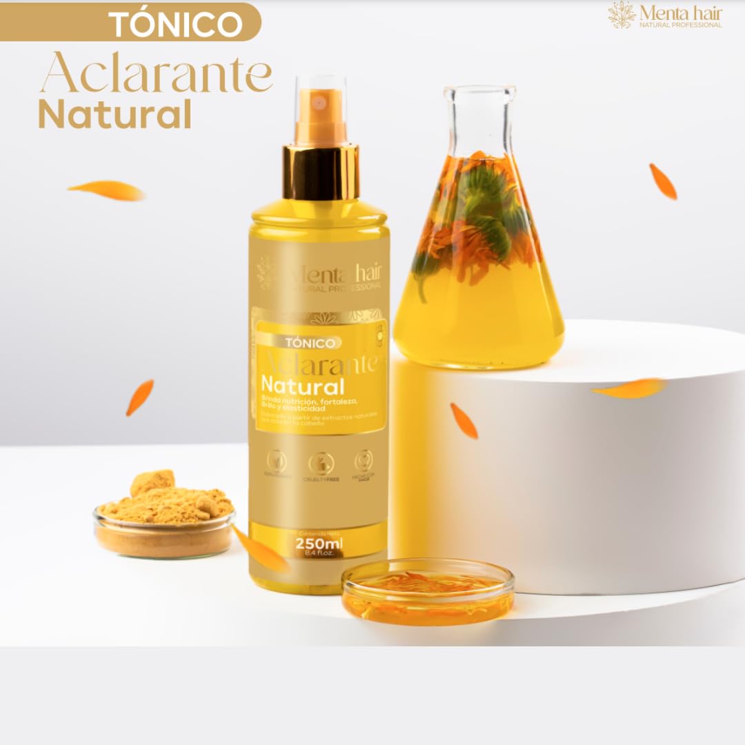 Isarena Beautyline´s Tonico capilar Aclarante rubios y castaños Menta Hair - Vegan Natural Extracts - curcuma, azafran miel- Lotion Chamomile Hair Lightener – No Ammonia or Parabens 250ml