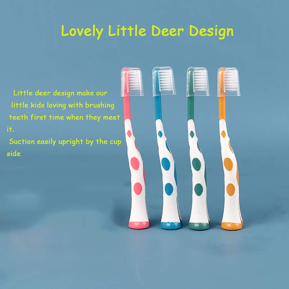 newrichbee 8 Packs Kids Toothbrush, Extra Soft Lovely Deer Toddler Toothbrush for Kids 2-8 Years (Pink&Orange&Blue&Green)