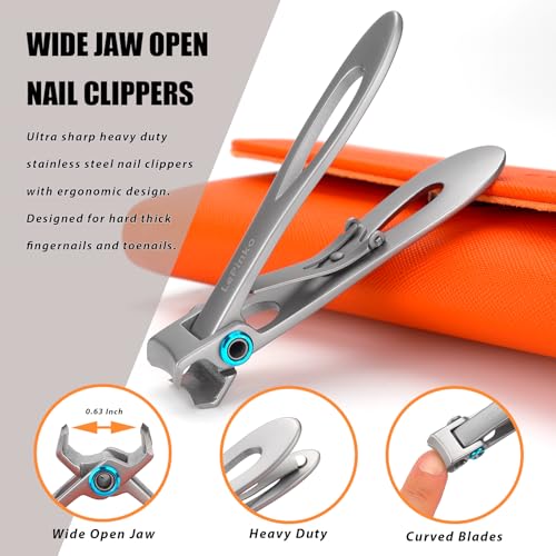 Nail Clippers Set for Thick Toenails and Fingernails, Heavy Duty Podiatrist Clippers for Ingrown Nails, Manicure Sets with Travel Leather Case, Gifts for Stocking Stuffers Men Women, 6PCS Orange