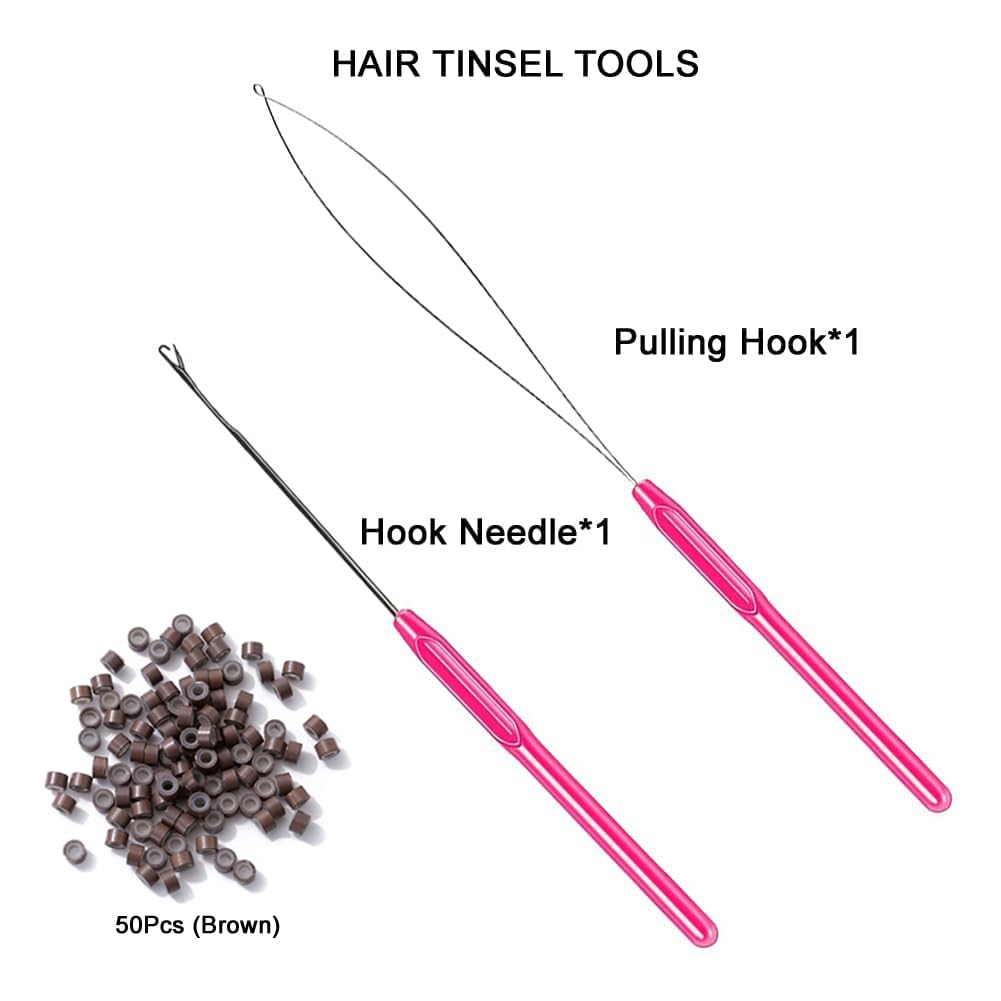 MISSUHUI Hair Tinsel Kit With Tools 48 Inch 1200 Strands Glitter Tinsel Hair Extensions Sparkling Shiny Hair Tinsel Strands Kit Heat Resistant for Women Girls 6Pcs (Silver)