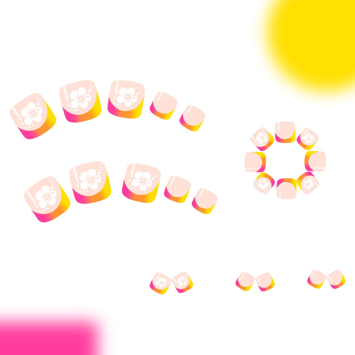 24PCS French Tip Press on Toenails Short Square Toe Press on Nails Cute Fake Toenails with White Hawaii Flower Designs Toenail Press ons False Toe Nails Cute Summer Beach Artificial Nails for Women