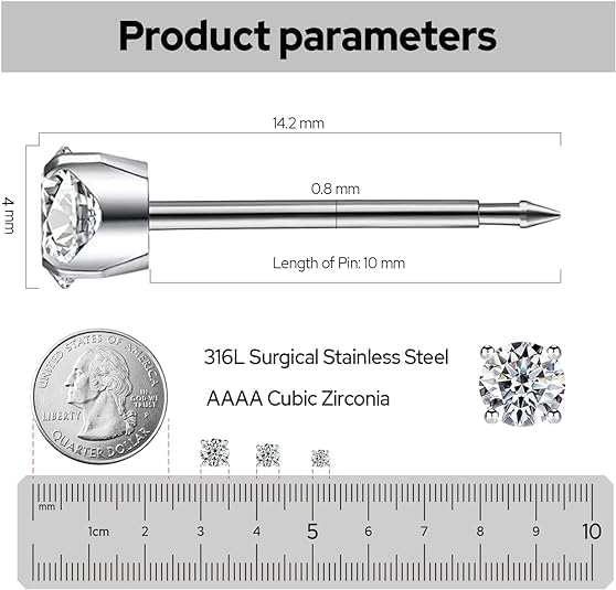 At-Home Ear Piercing Kit - Disposable Gun with 316L Surgical Steel & 4mm CZ Earrings | 4 Pack