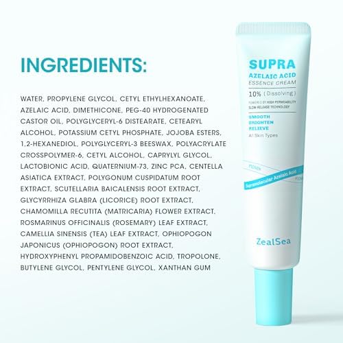 Azelaic Acid Facial Cream 10% - Pimple Relief & Skin Clarifying Serum with AHA, 1 Oz