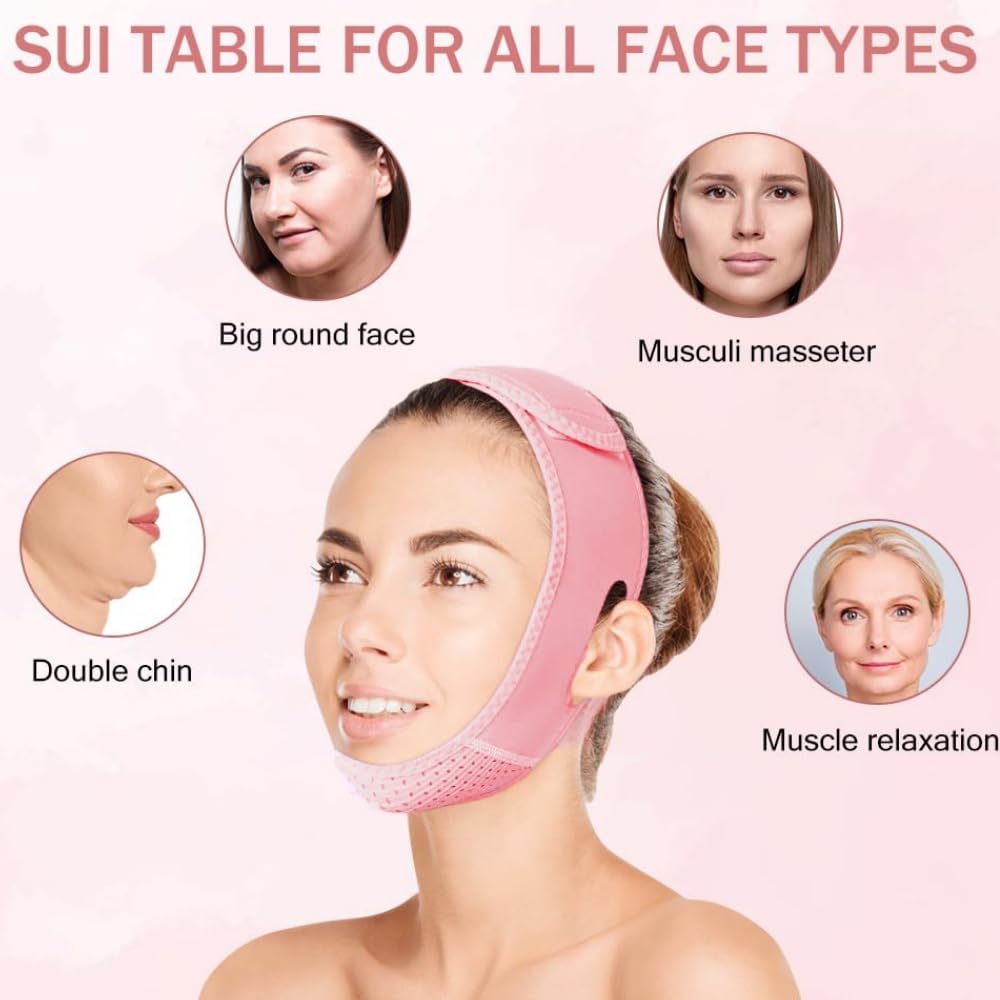 V Line Lifting Mask Chin strap for sleeping, V Line Lifting Mask for Women,Jaw Exerciser,Medium,Pink