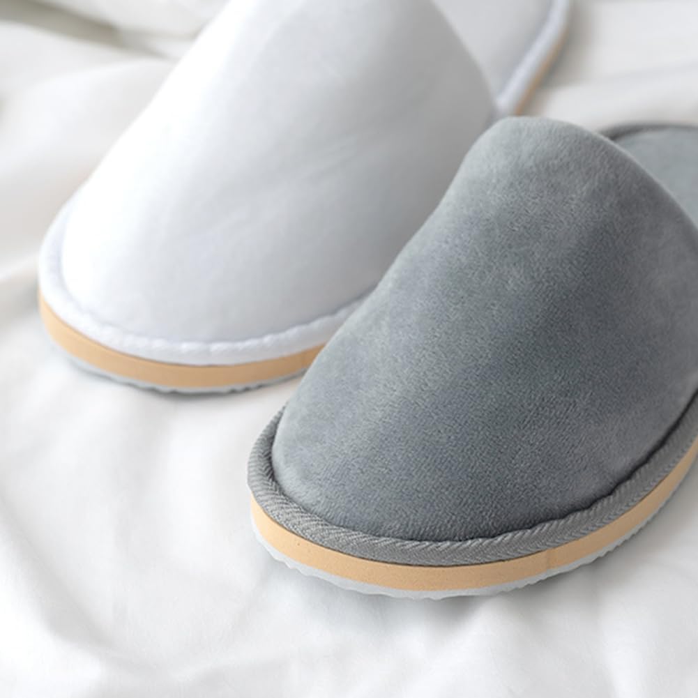 Non-Slip Disposable Slippers - 2-6 Pairs, Washable Velvet Closed Toe for Guests, Hotel & Spa